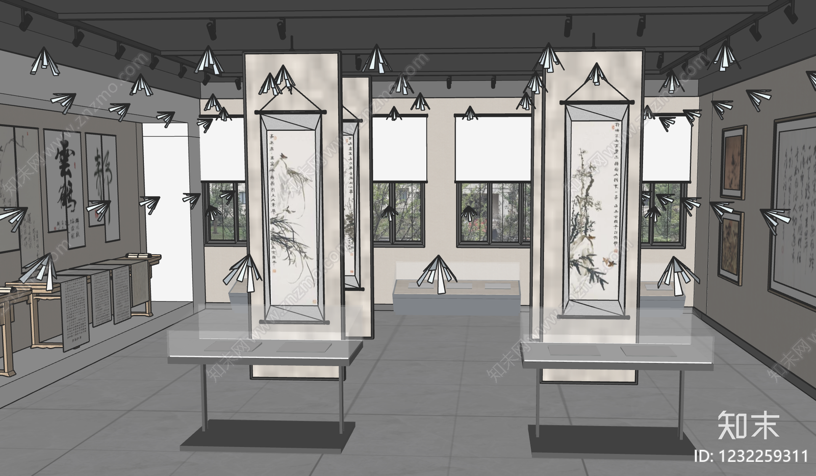 新中式艺术展厅SU模型下载【ID:1232259311】