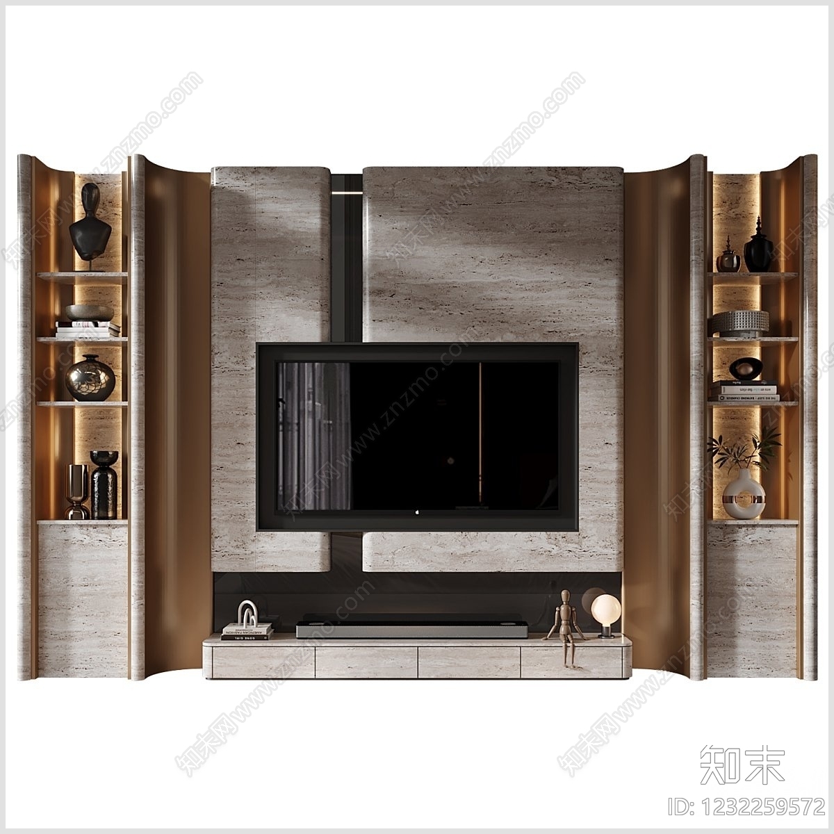 轻奢电视背景墙3D模型下载【ID:1232259572】