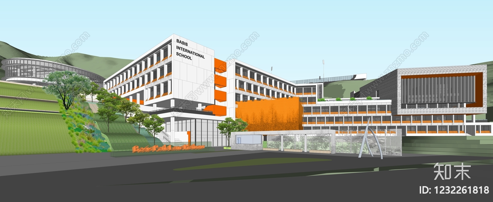 现代主义学校建筑SU模型下载【ID:1232261818】