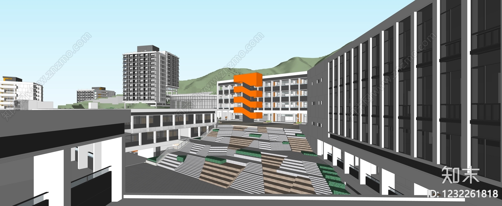 现代主义学校建筑SU模型下载【ID:1232261818】