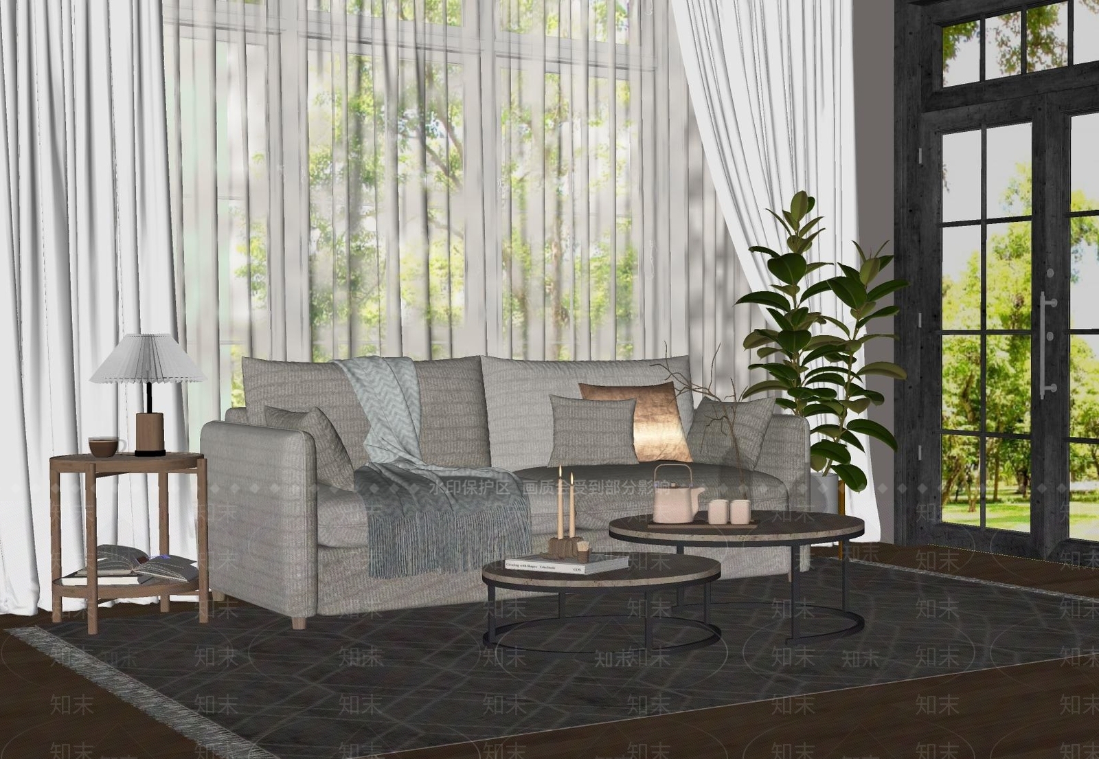 原木风家居客厅SU模型下载【ID:1232262099】