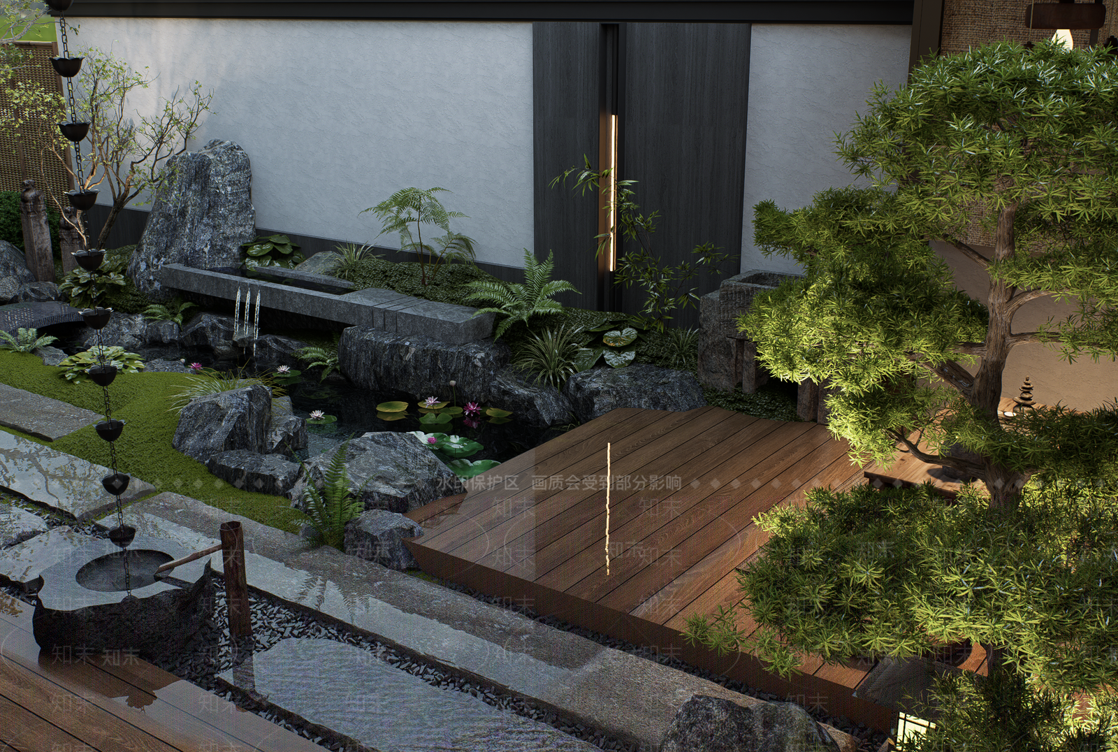 新中式景观别墅庭院SU模型下载【ID:1232263125】