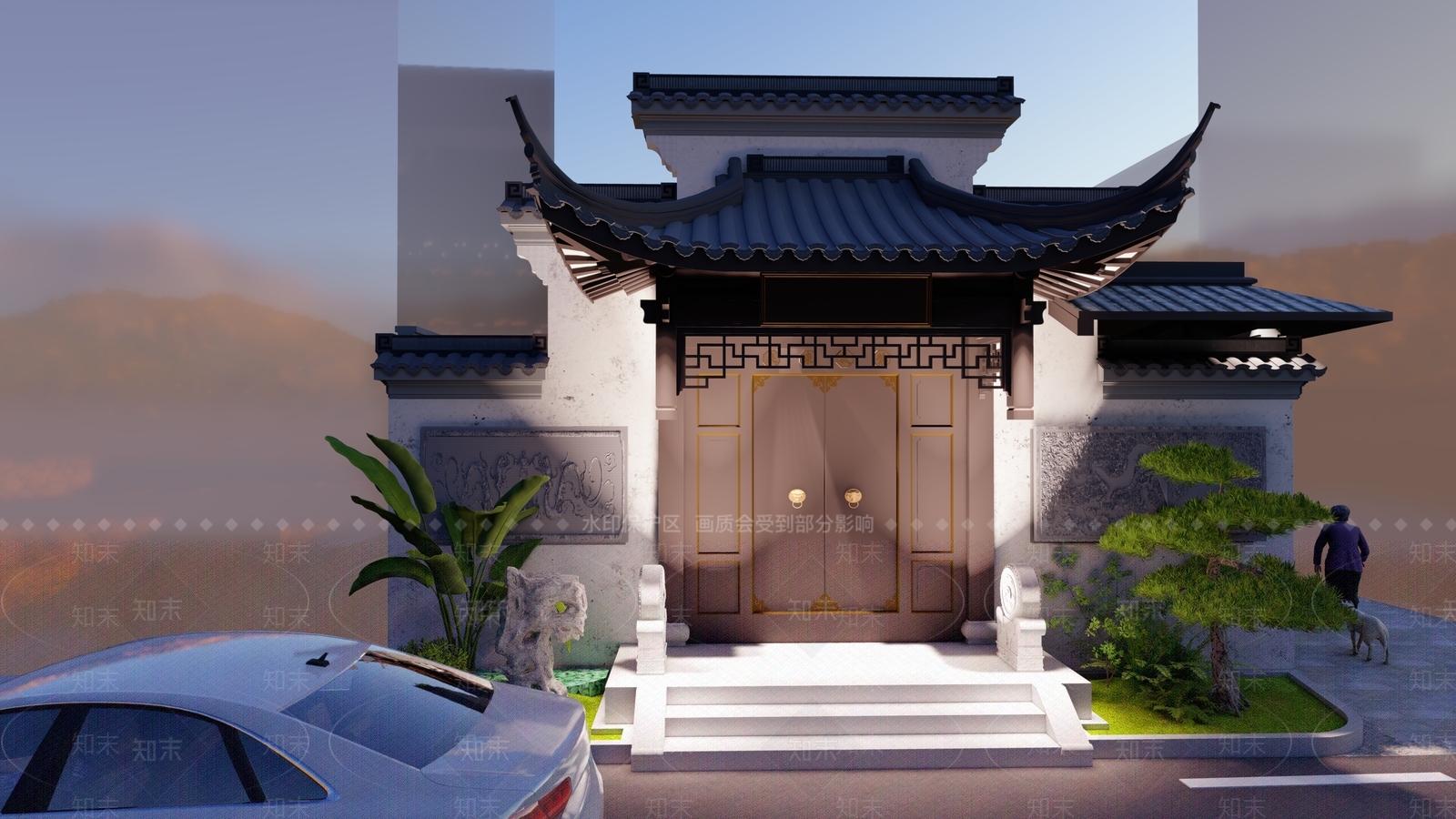 中式古建入口大门SU模型草图