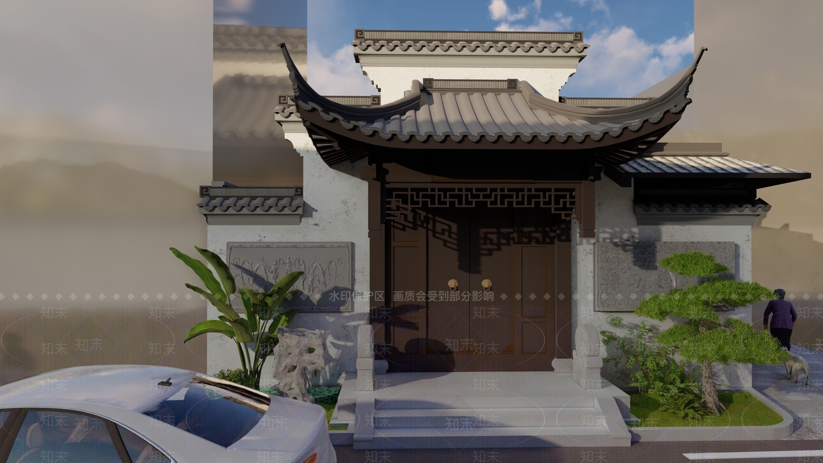 中式古建入口大门SU模型下载【ID:1232264336】