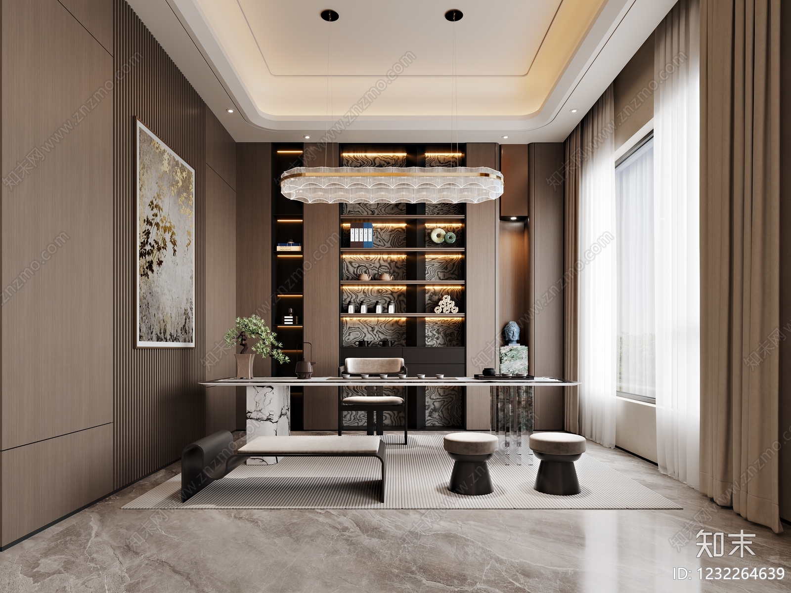 轻奢别墅客餐厅3D模型下载【ID:1232264639】