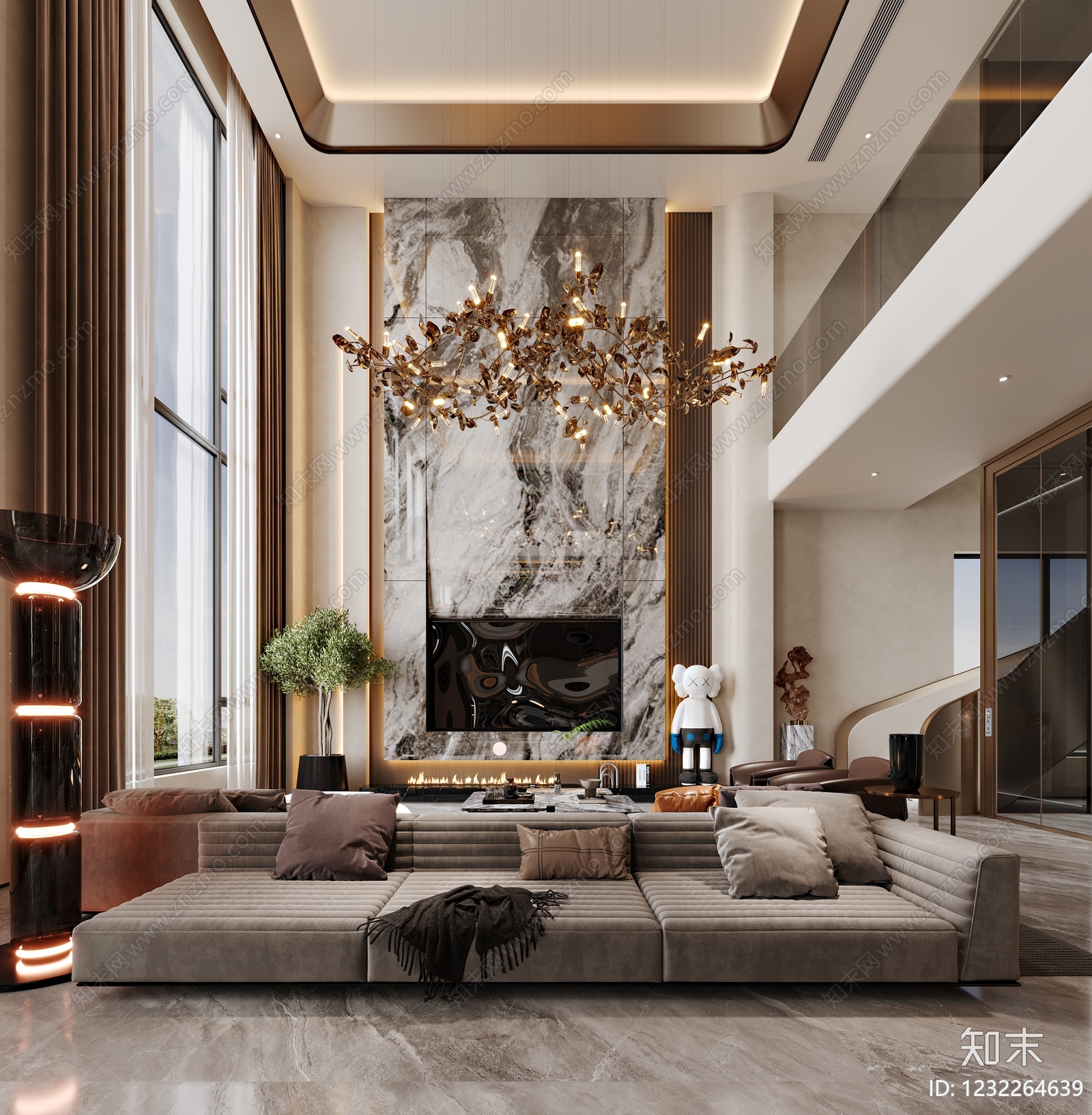 轻奢别墅客餐厅3D模型下载【ID:1232264639】