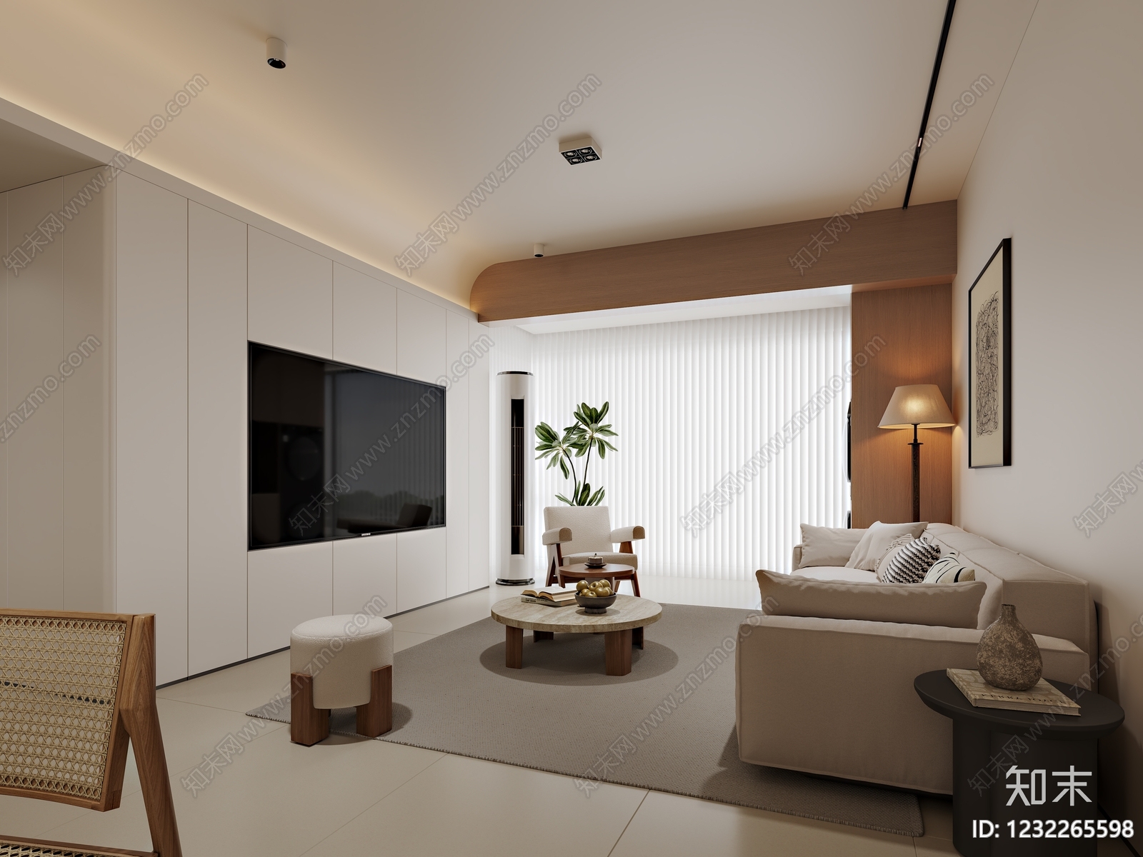 现代简约家居客厅3D模型下载【ID:1232265598】