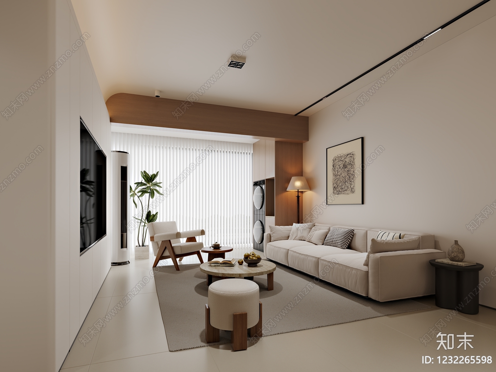 现代简约家居客厅3D模型下载【ID:1232265598】