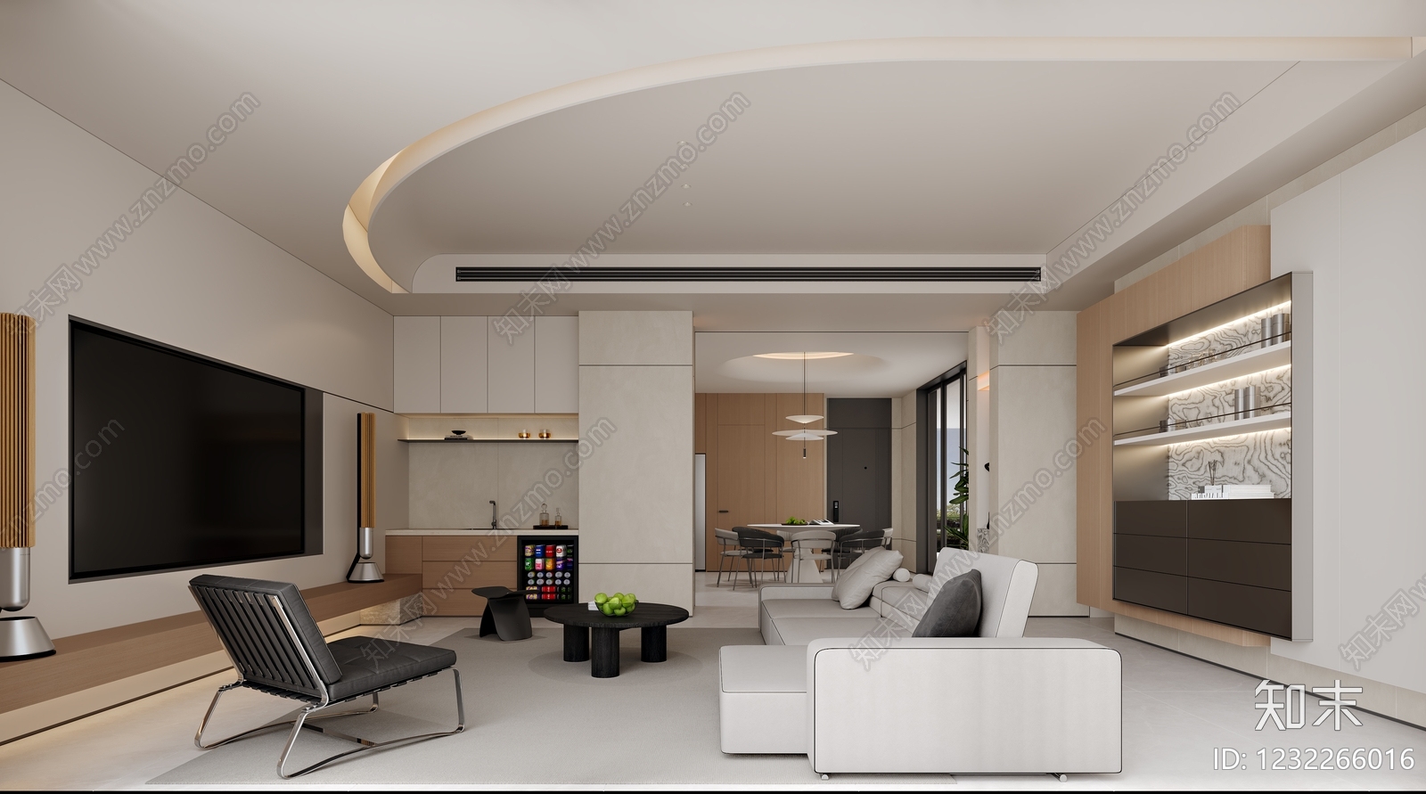 现代简约大平层客餐厅3D模型下载【ID:1232266016】