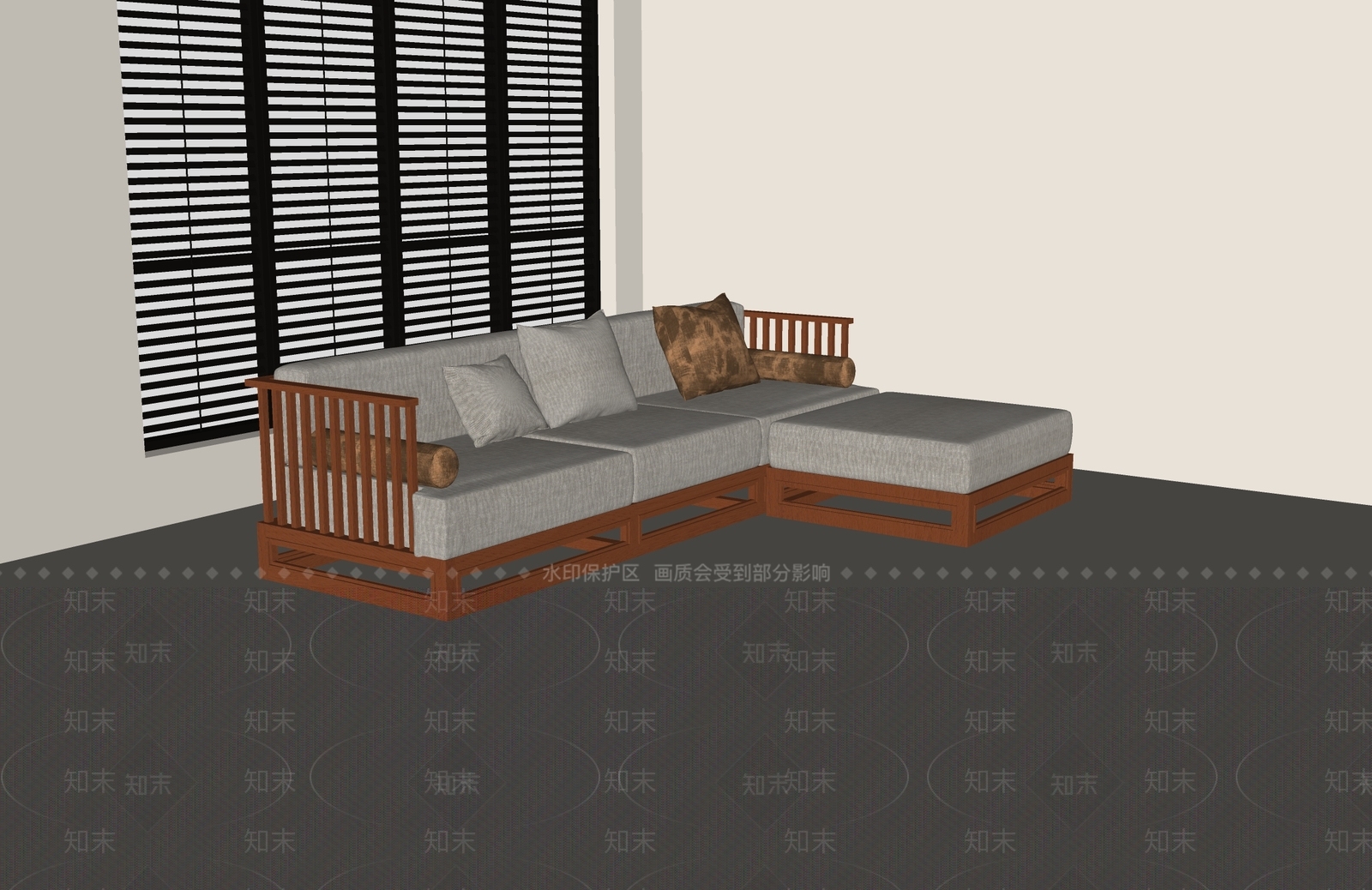 新中式L型沙发SU模型下载【ID:1232266853】