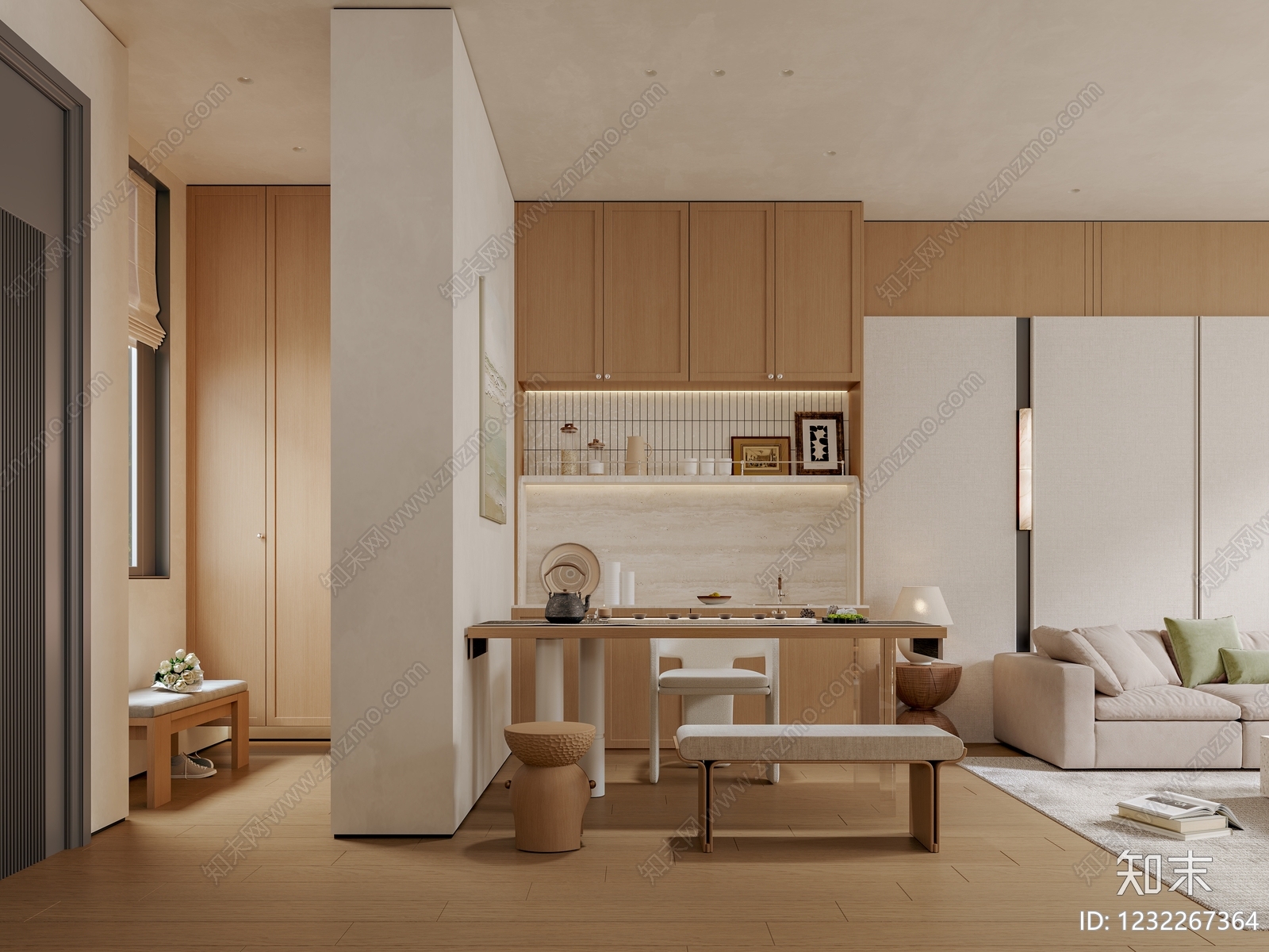 原木风别墅客餐厅3D模型下载【ID:1232267364】