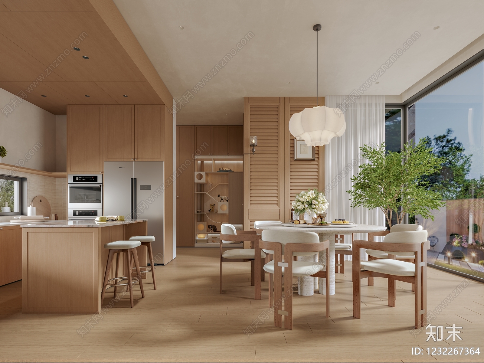 原木风别墅客餐厅3D模型下载【ID:1232267364】