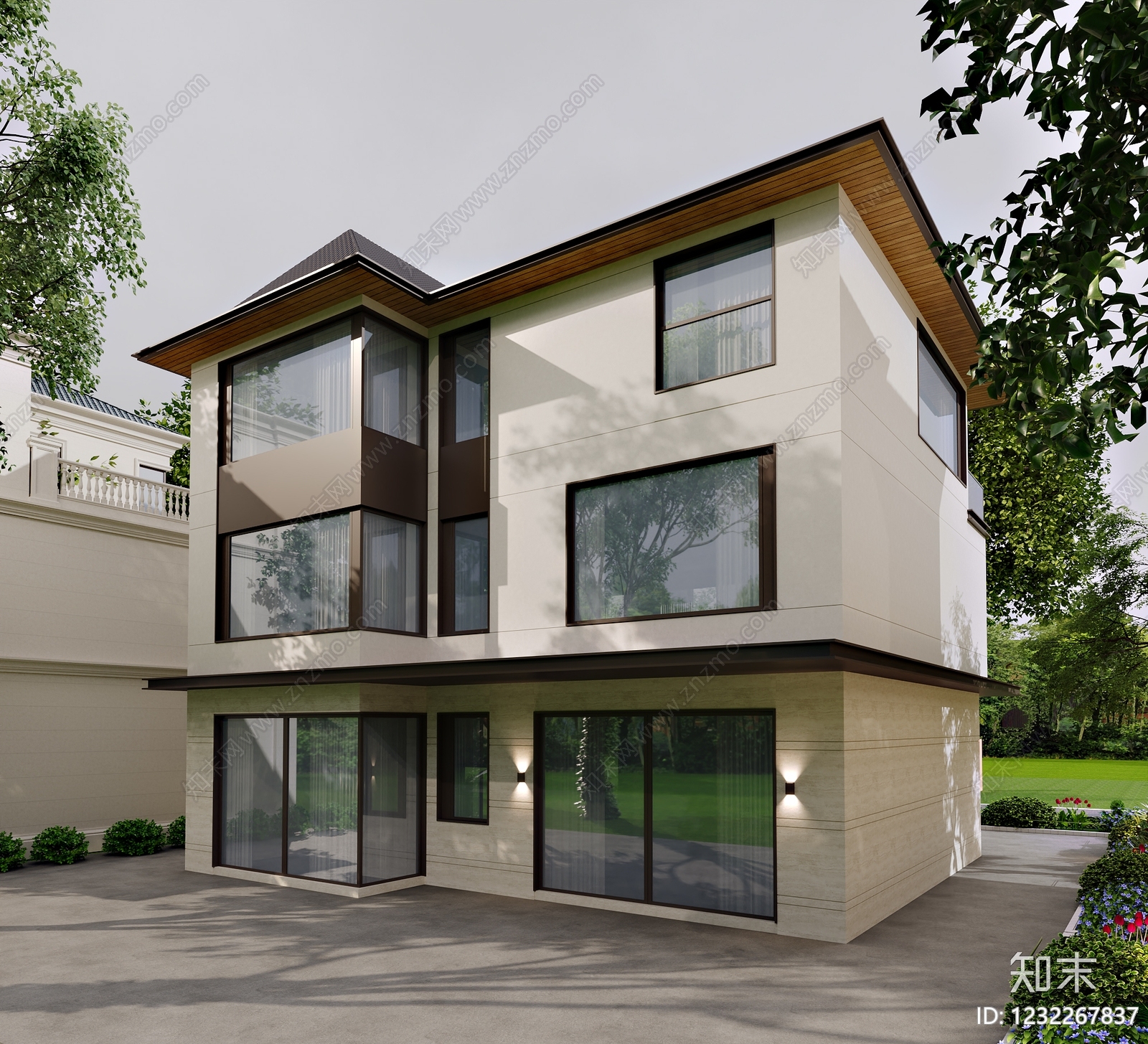 现代主义别墅外观3D模型下载【ID:1232267837】