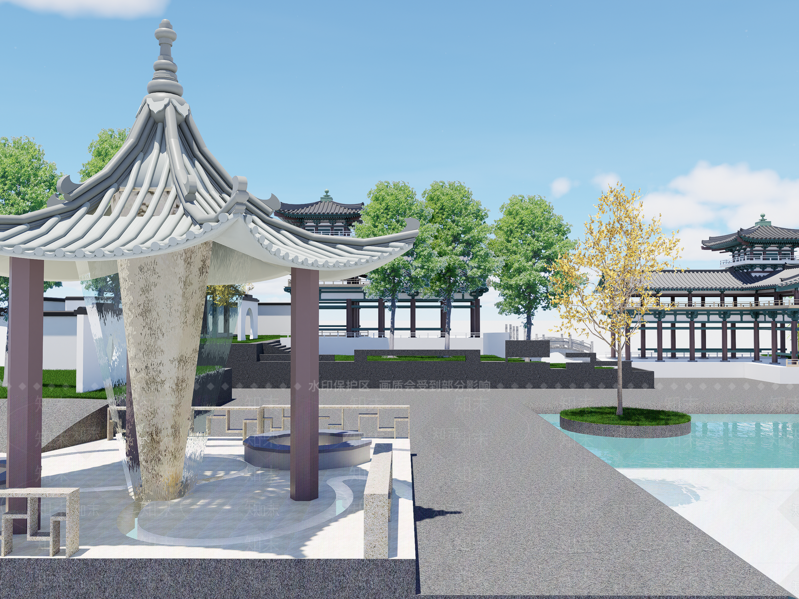 新中式景观景观公园SU模型下载【ID:1232270772】