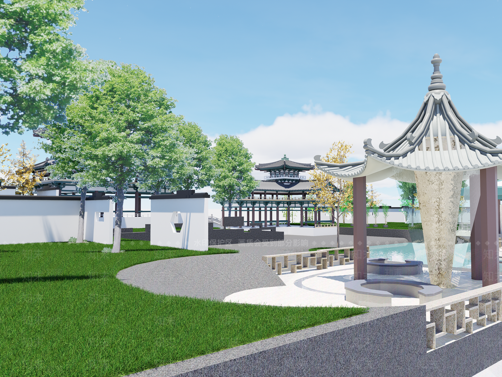 新中式景观景观公园SU模型下载【ID:1232270772】