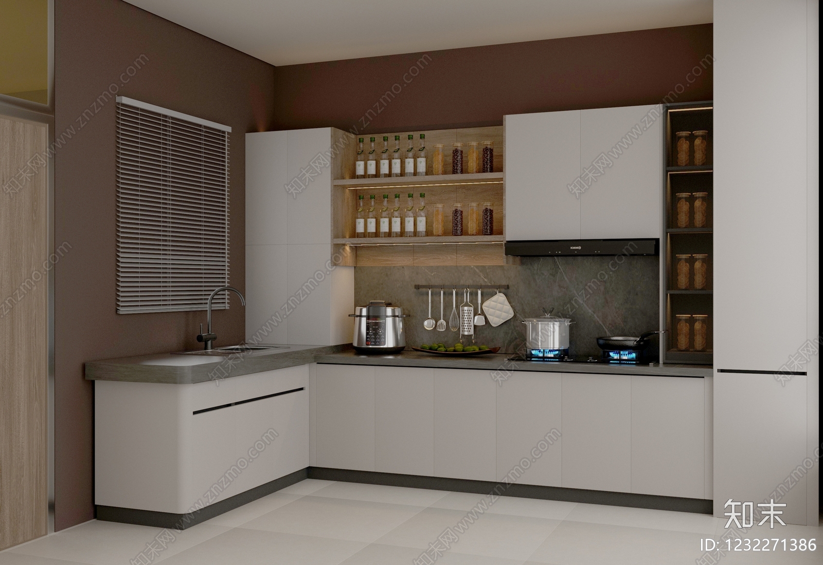 现代简约封闭式厨房3D模型下载【ID:1232271386】