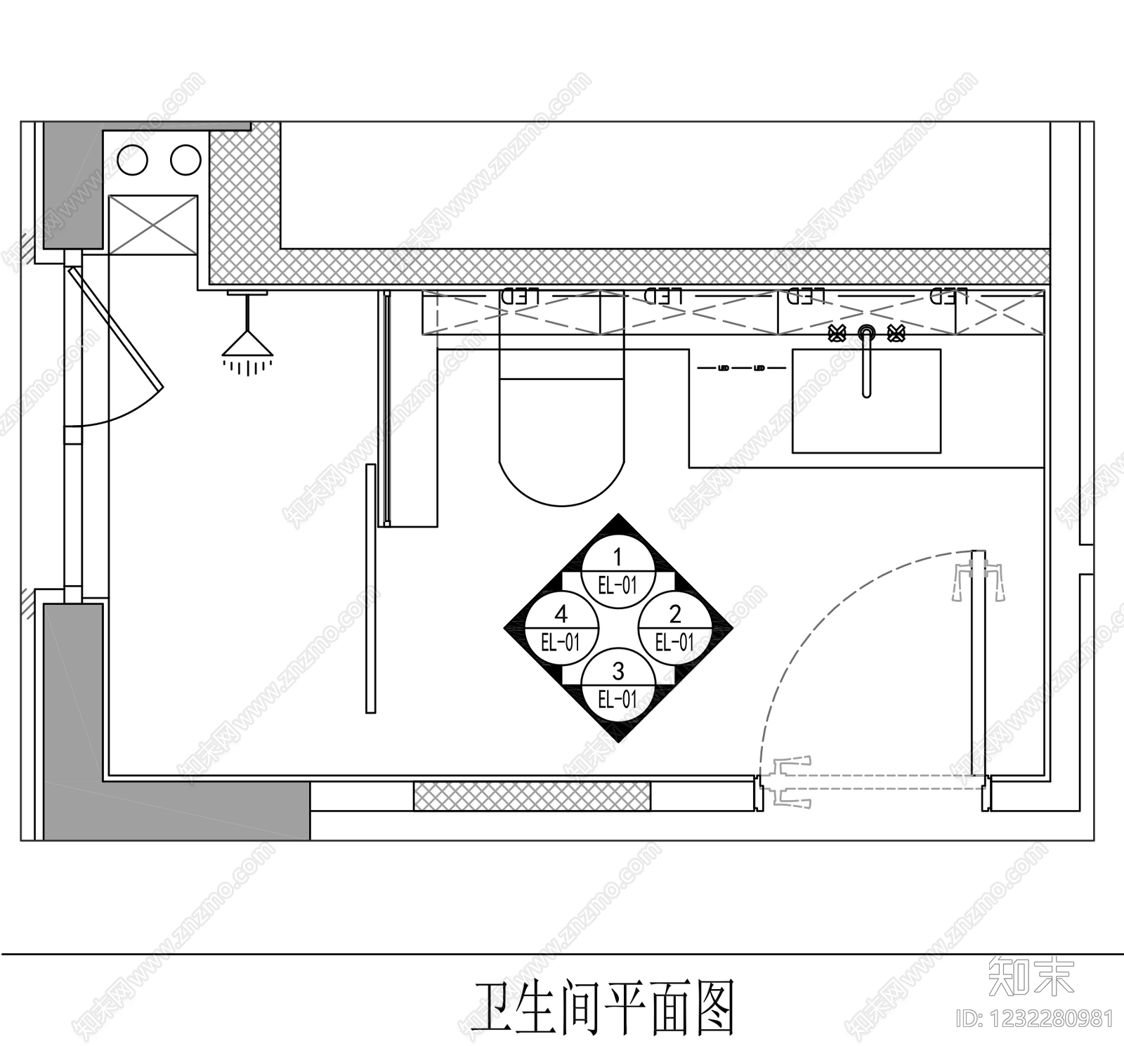 卫生间cad施工图下载【ID:1232280981】