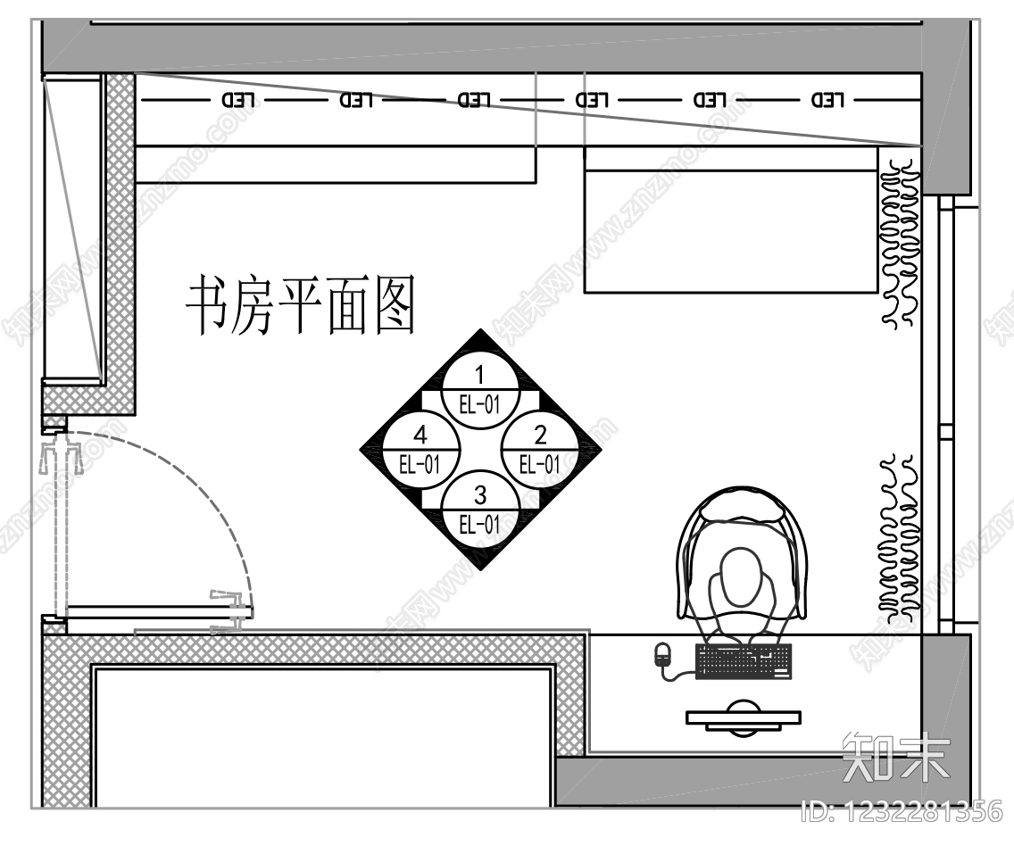 书房cad施工图下载【ID:1232281356】