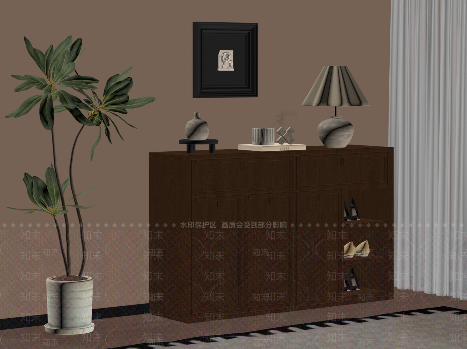 中古风鞋柜SU模型下载【ID:1232281953】