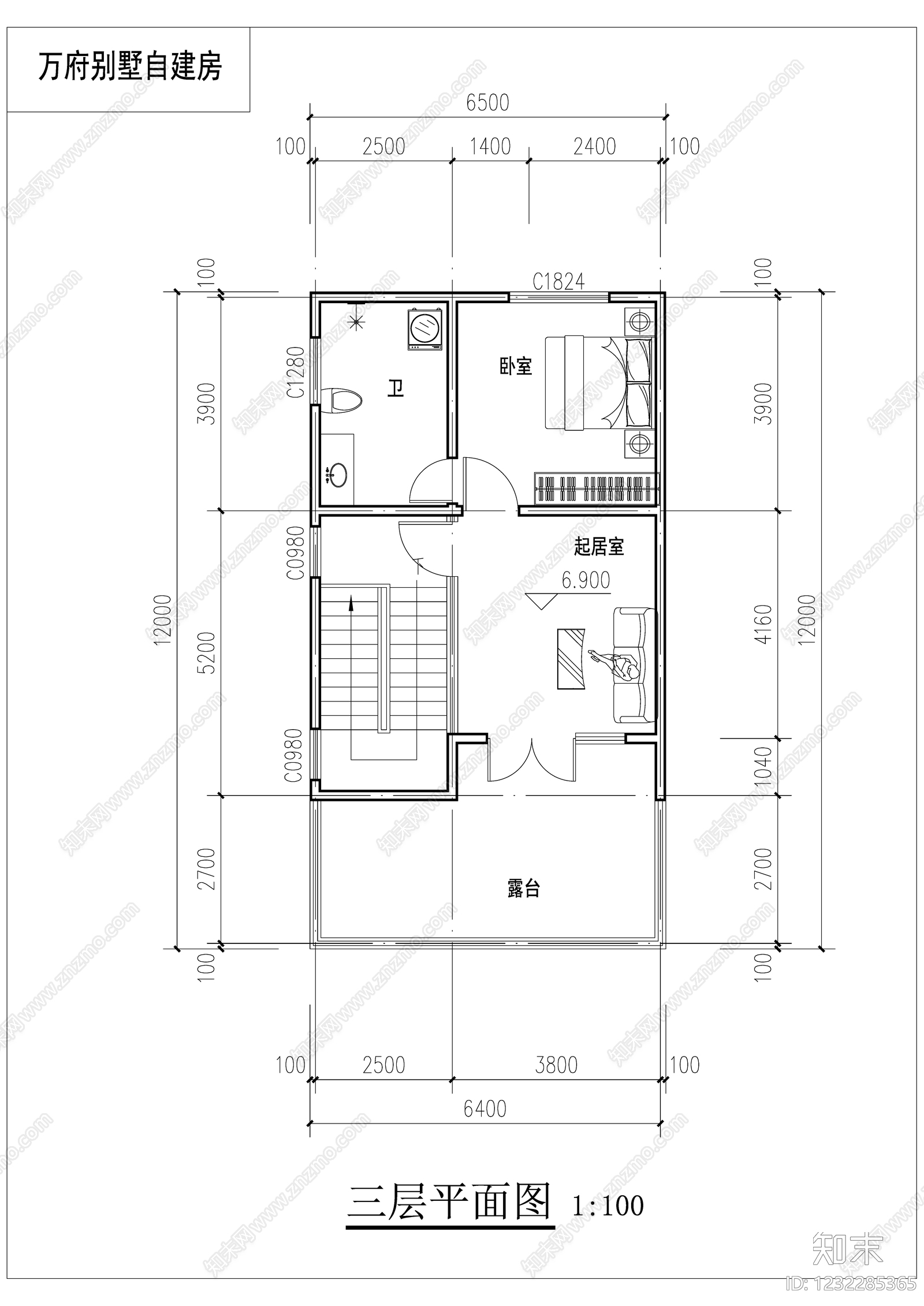 建筑平面布置图cad施工图下载【ID:1232285365】