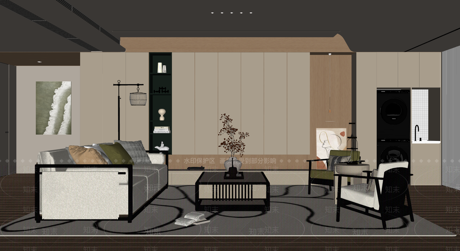新中式家居客厅SU模型下载【ID:1232286116】