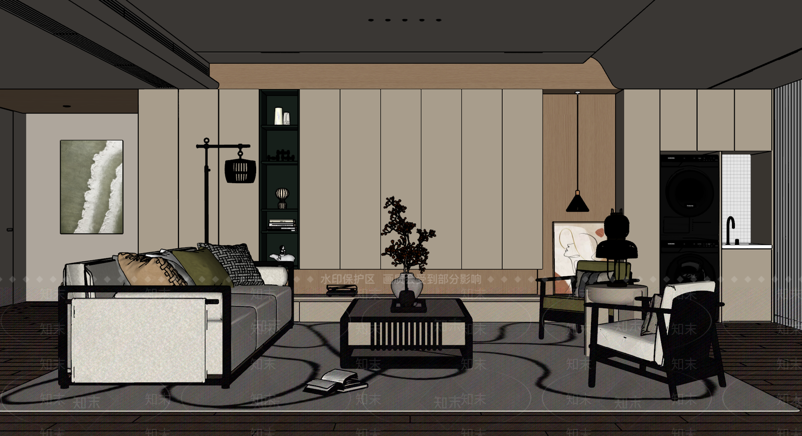 新中式家居客厅SU模型下载【ID:1232286116】
