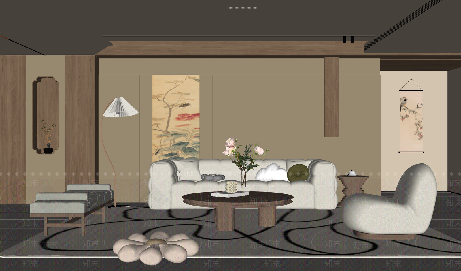 新中式家居客厅SU模型下载【ID:1232286211】