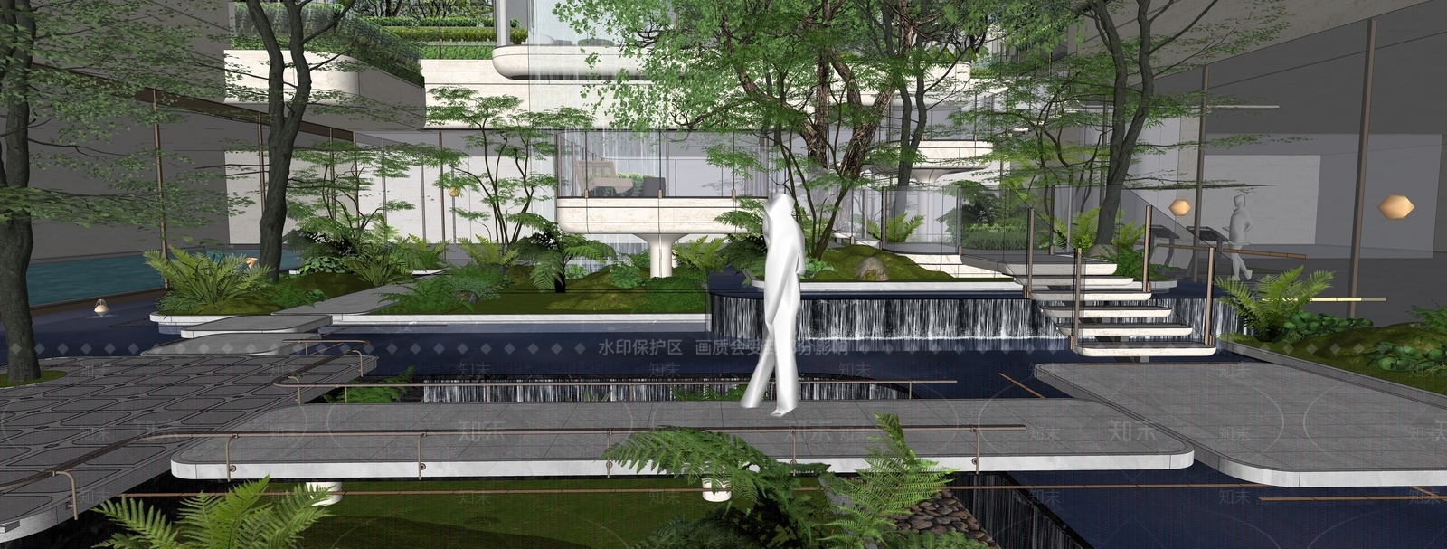 现代主义住宅区景观SU模型下载【ID:1232286832】