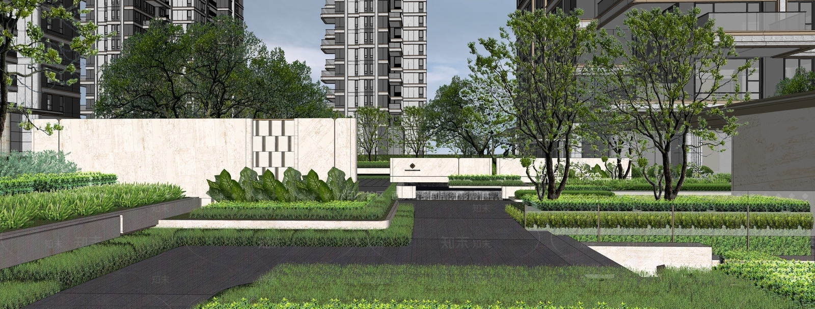 现代主义住宅区景观SU模型下载【ID:1232286832】