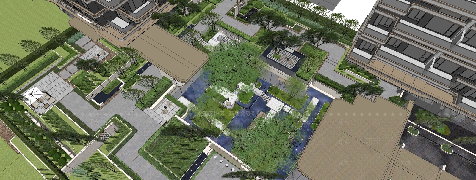 现代主义住宅区景观SU模型下载【ID:1232286832】