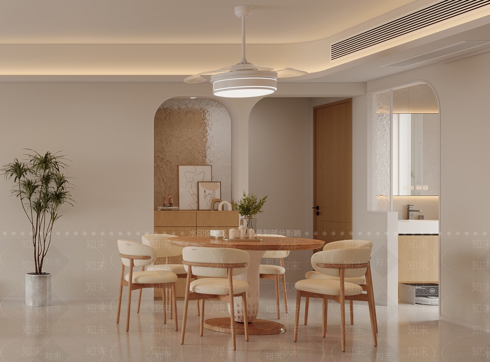 奶油风家居餐厅3D模型下载【ID:1232288511】