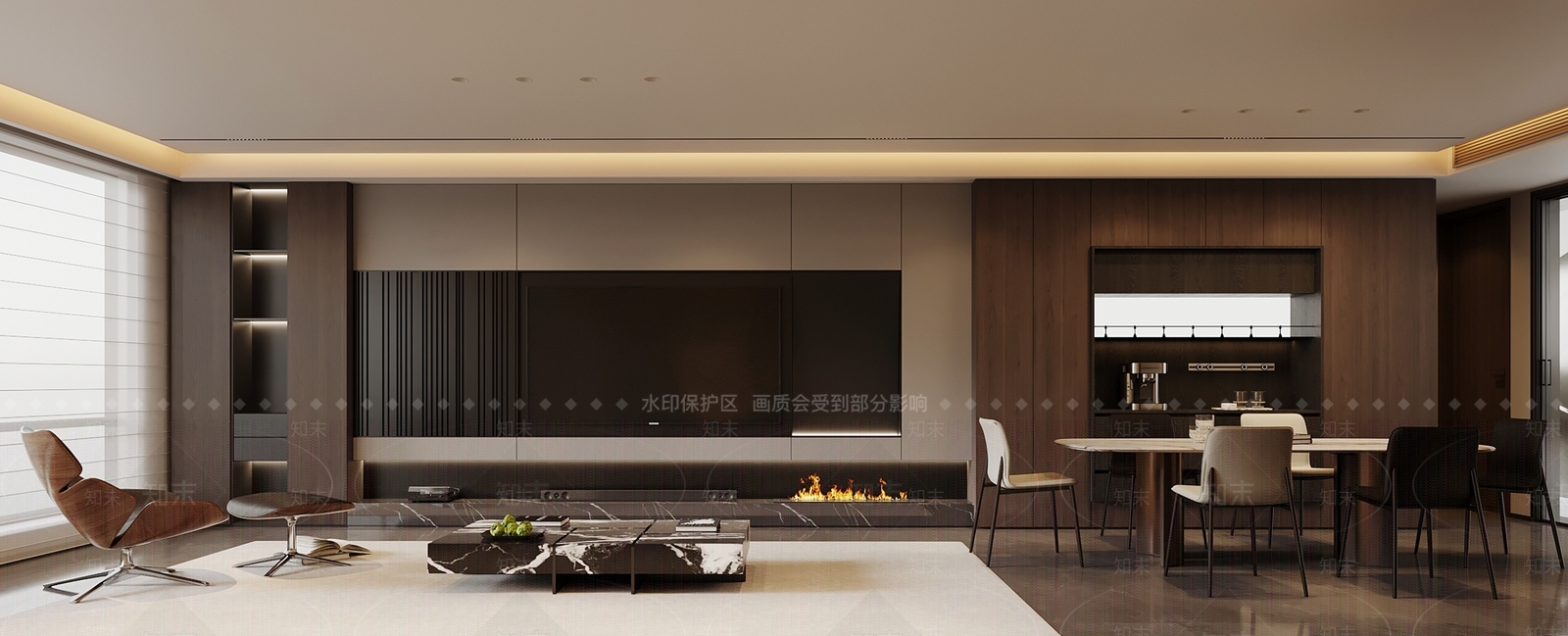 意式极简大平层客餐厅3D模型下载【ID:1232292121】