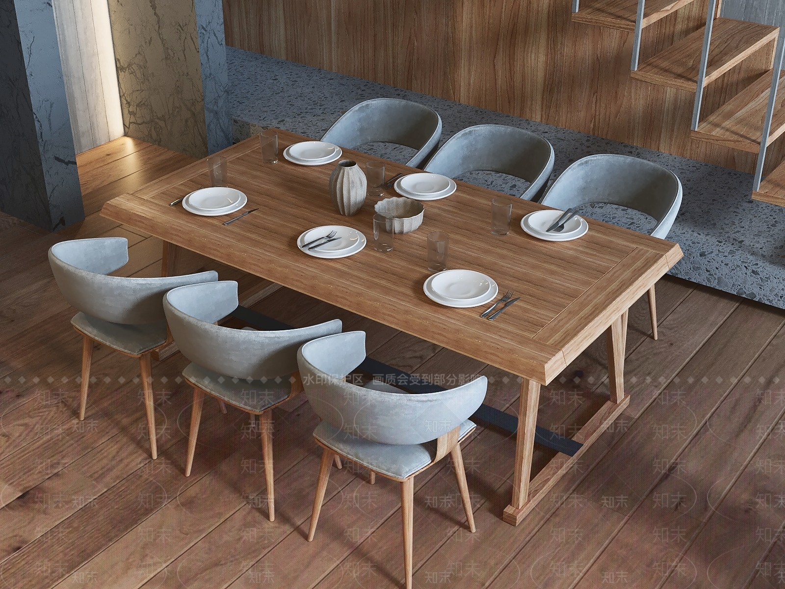 原木风餐桌椅3D模型下载【ID:1232292153】