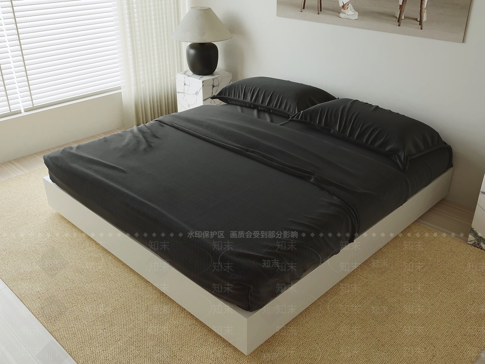 现代简约双人床3D模型下载【ID:1232293203】