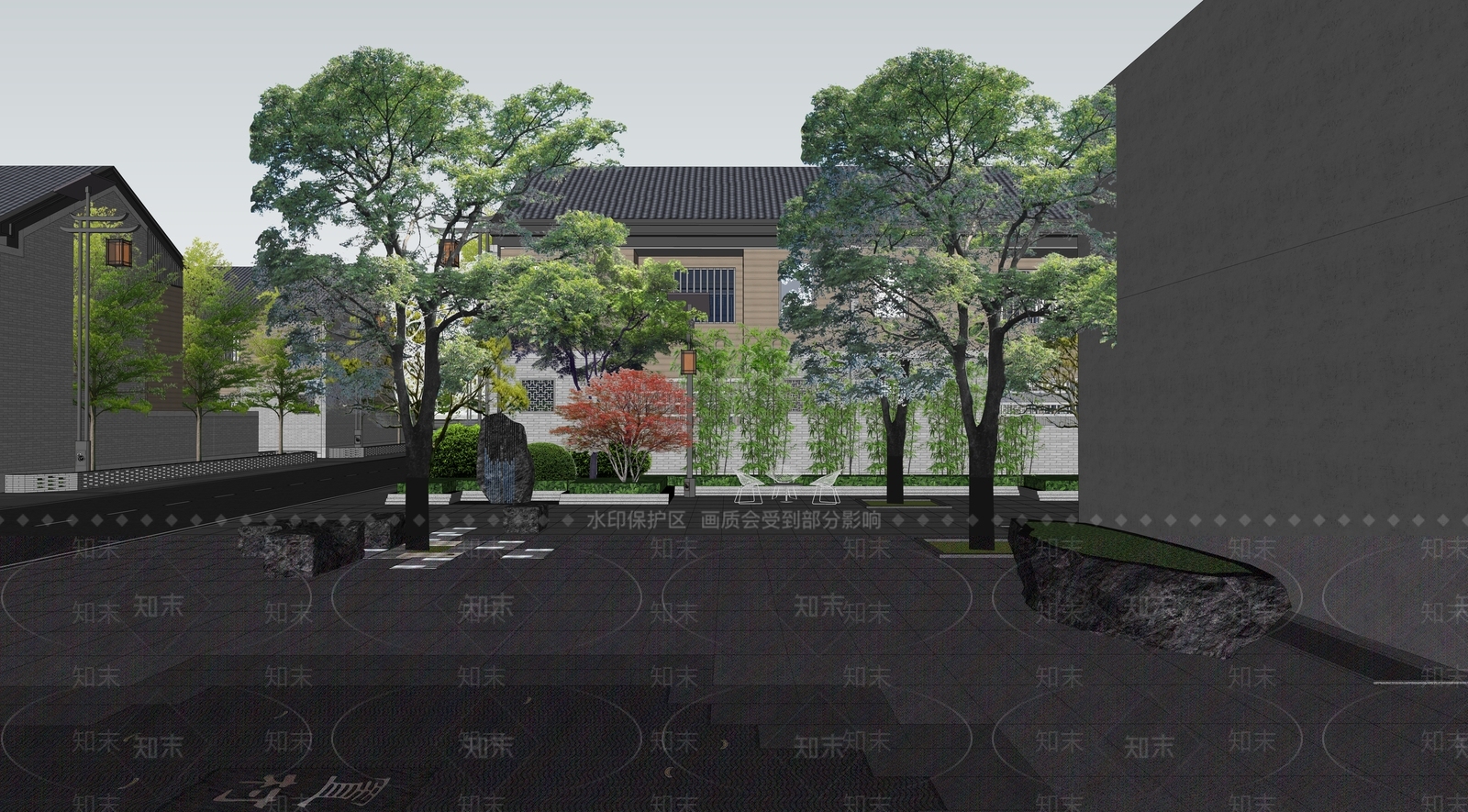 新中式景观小区景观SU模型下载【ID:1232293837】