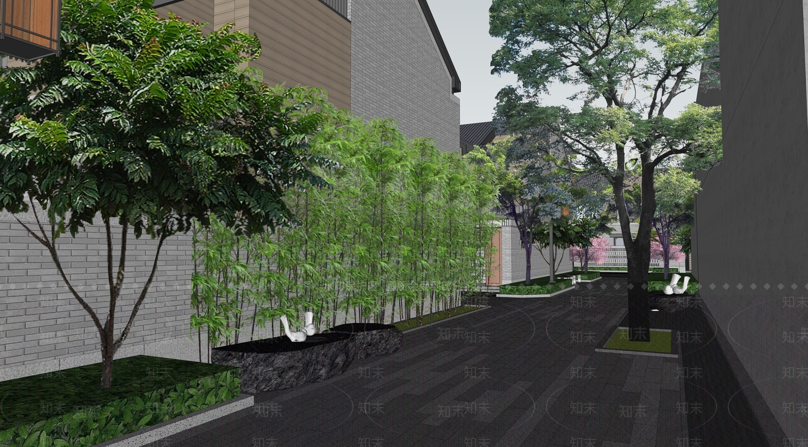 新中式景观小区景观SU模型下载【ID:1232293837】