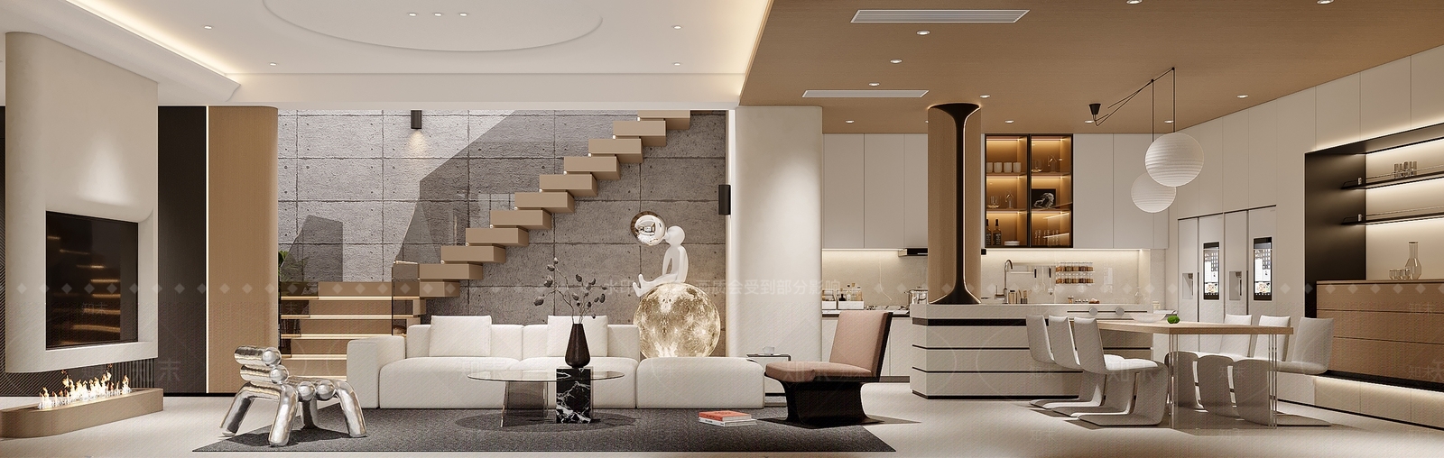 现代简约别墅客餐厅3D模型下载【ID:1232294720】