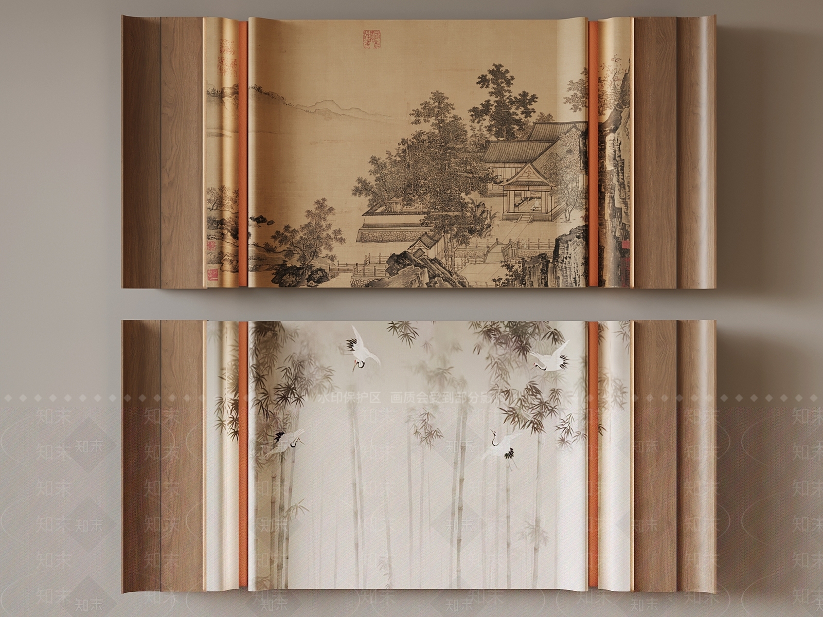 新中式玄关背景墙3D模型下载【ID:1232295105】