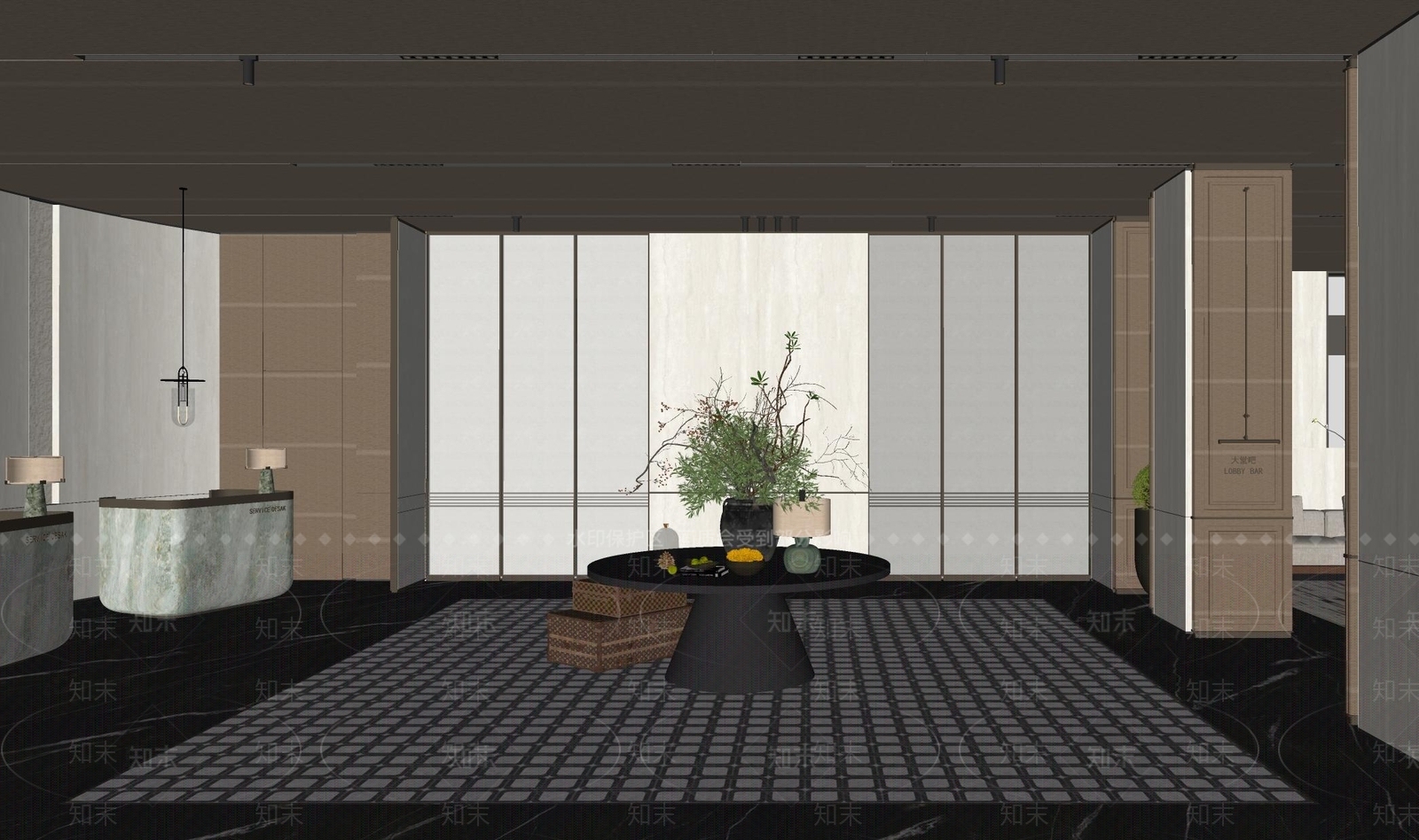 新中式售楼处SU模型下载【ID:1232295883】