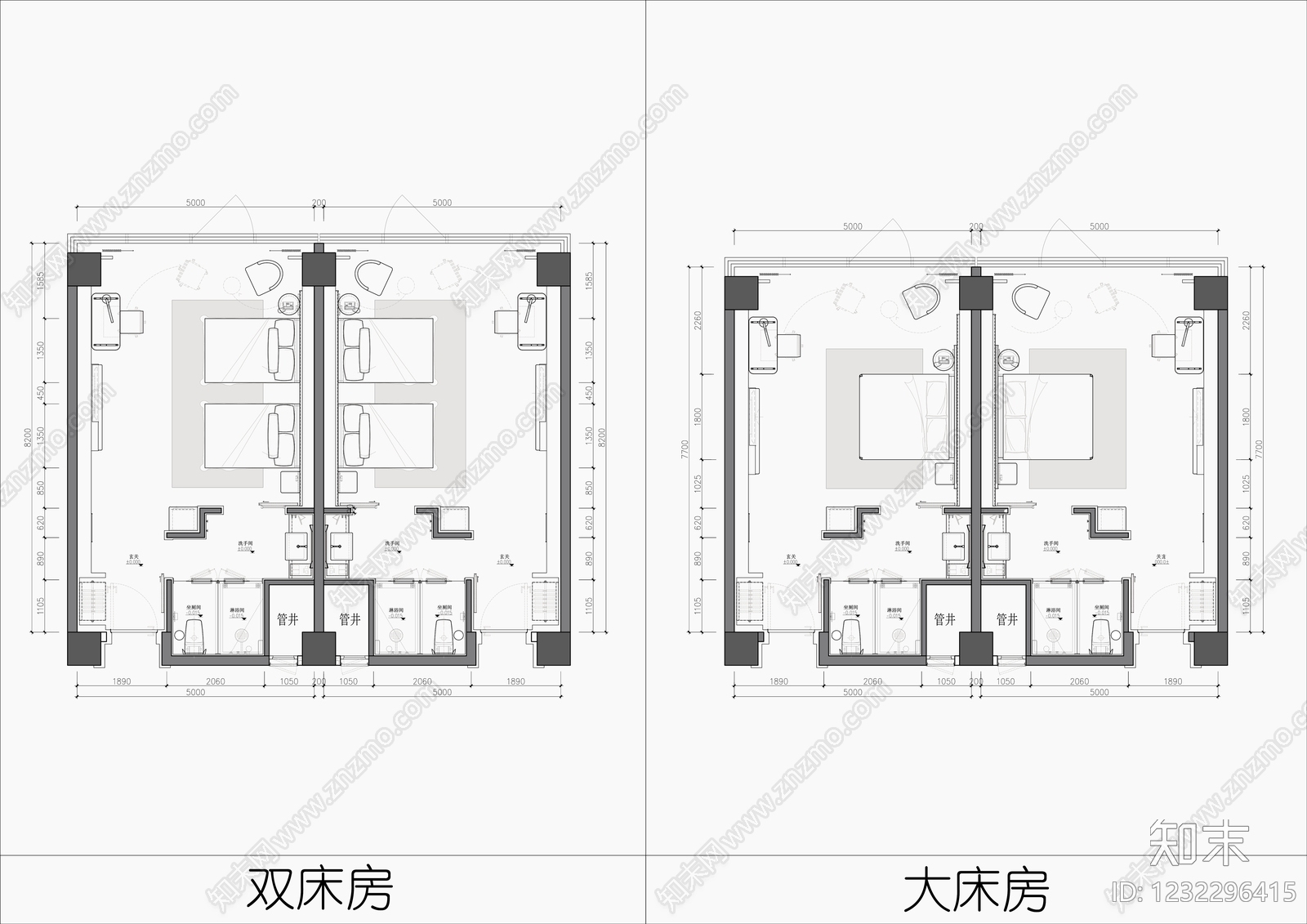 酒店客房cad施工图下载【ID:1232296415】