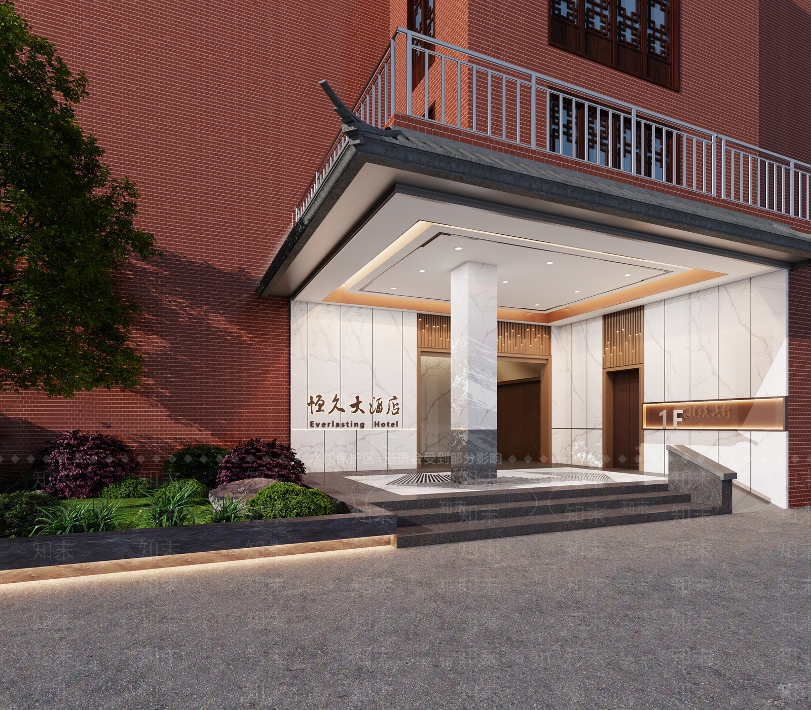 新中式酒店外观3D模型下载【ID:1232297174】