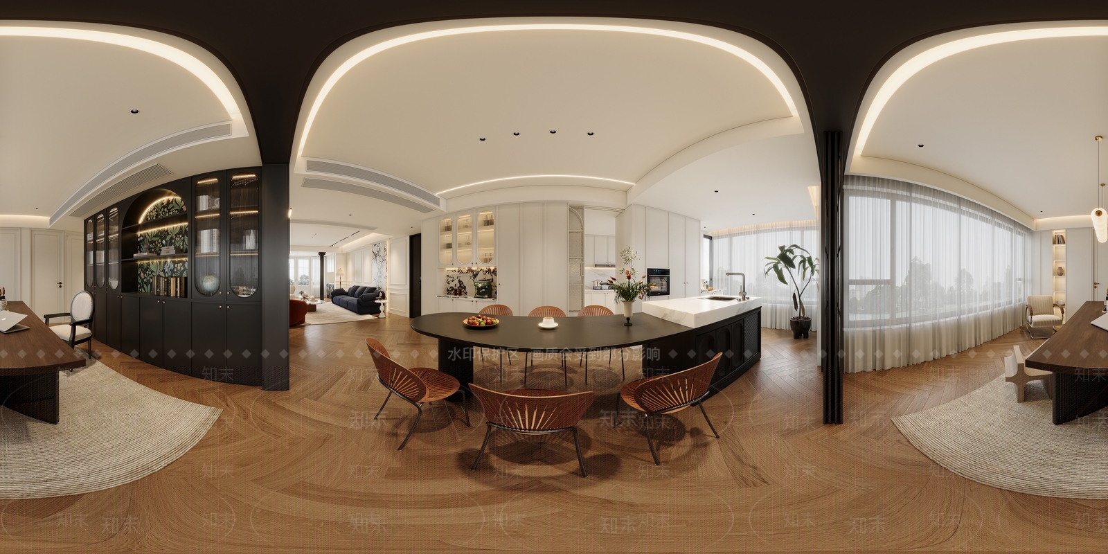 中古风大平层客餐厅3D模型下载【ID:1232297845】