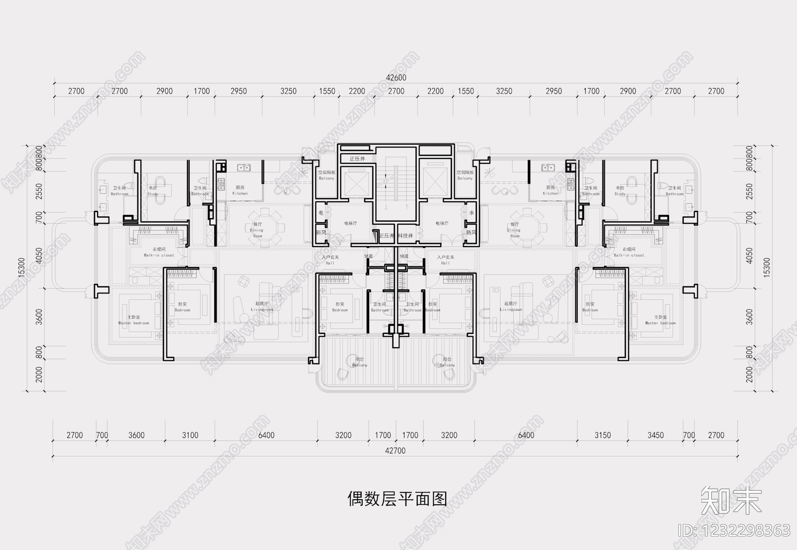 一梯两户cad施工图下载【ID:1232298363】
