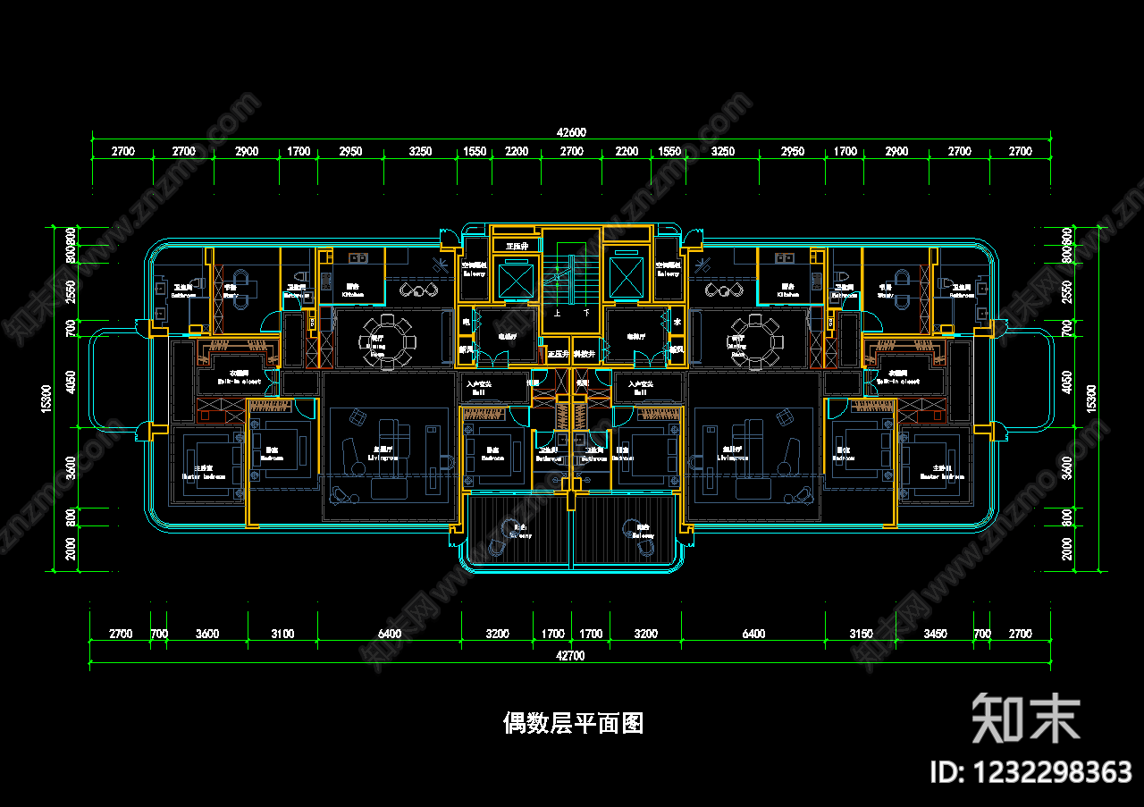 一梯两户cad施工图下载【ID:1232298363】