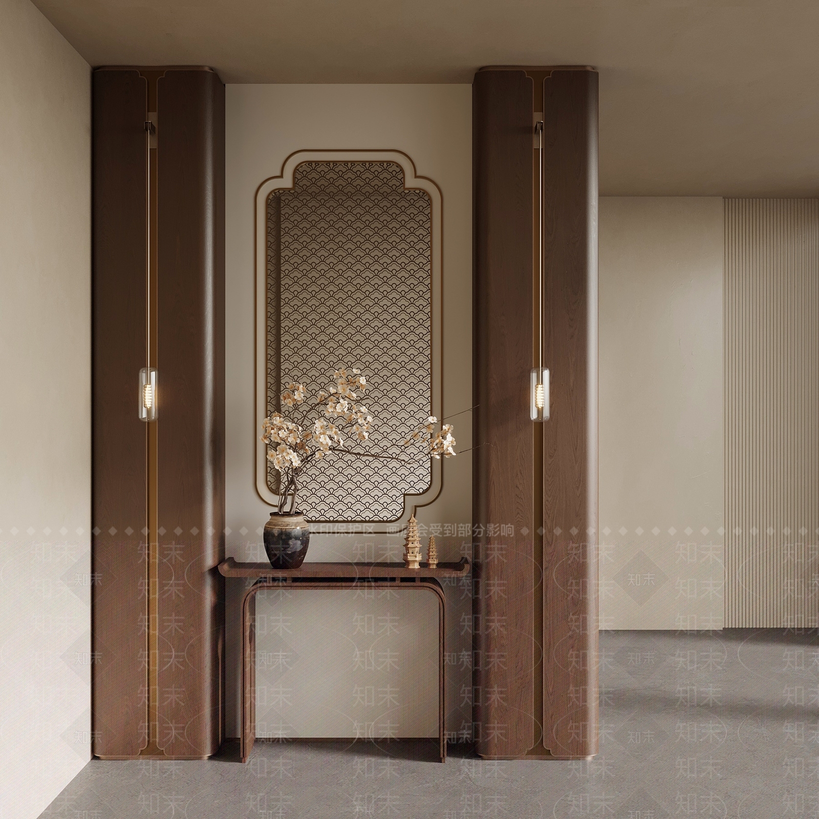 新中式玄关3D模型下载【ID:1232299100】