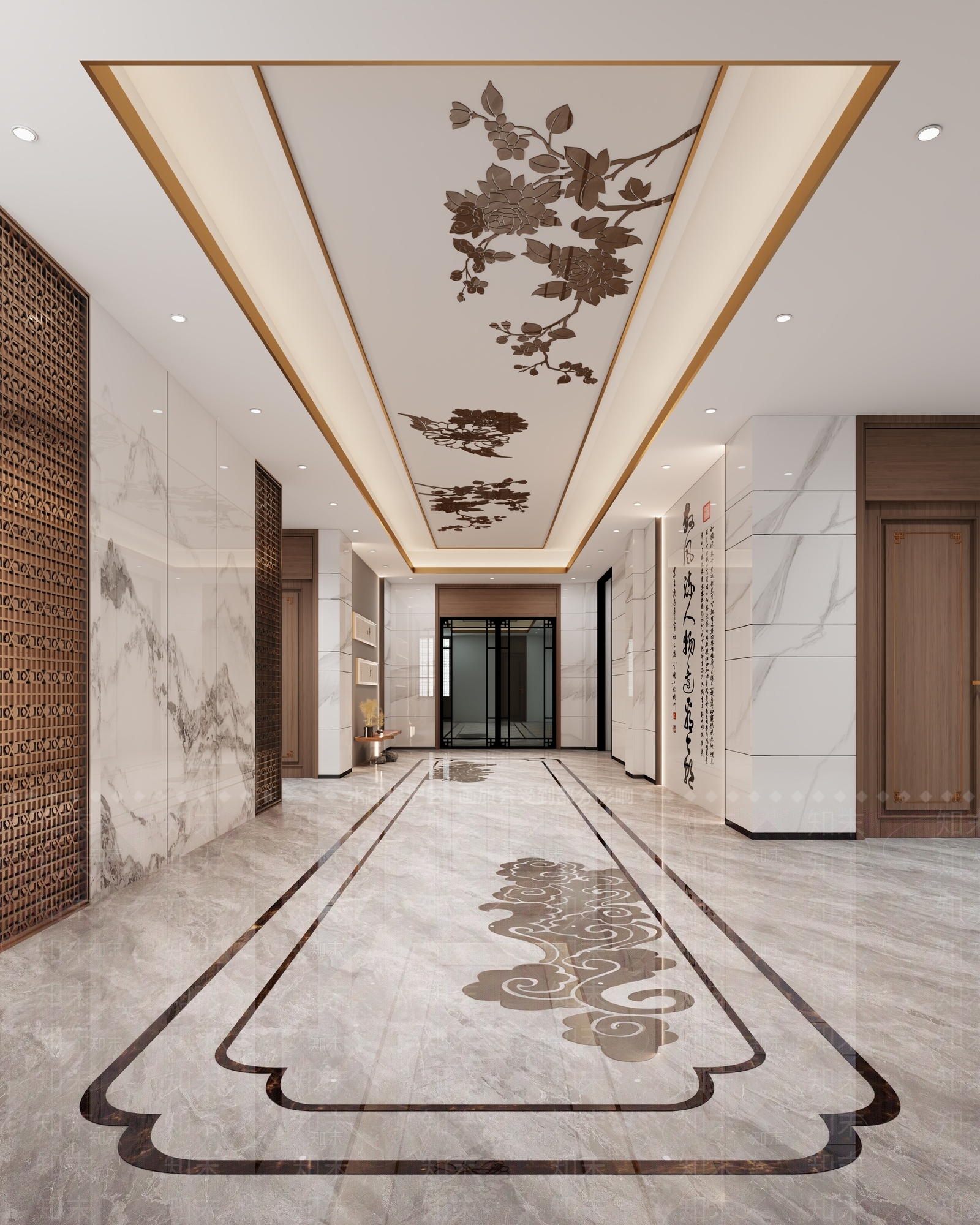 新中式酒店走廊3D模型下载【ID:1232299586】