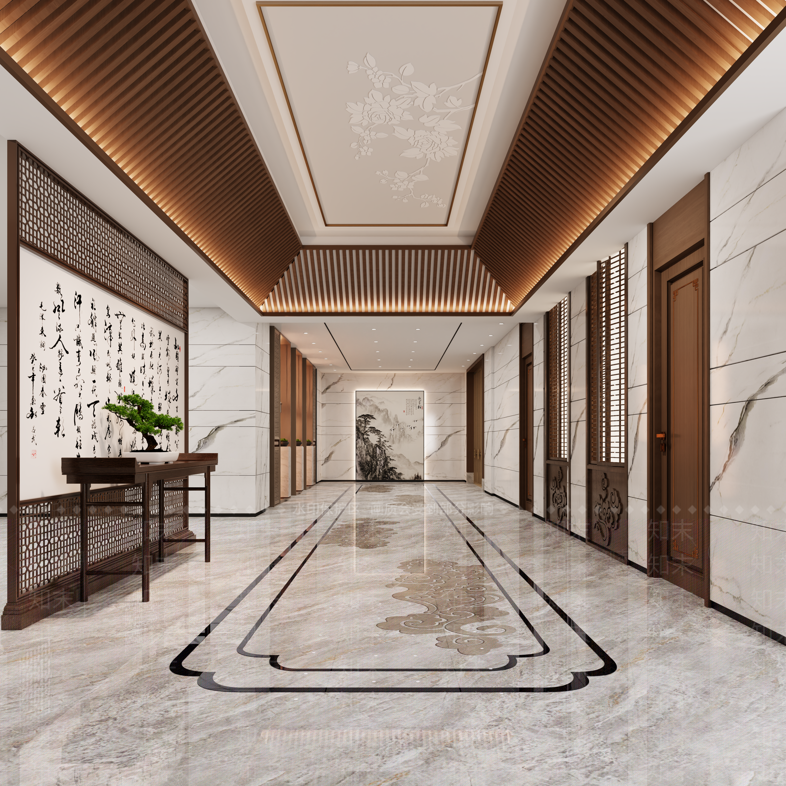 新中式酒店走廊3D模型下载【ID:1232300403】