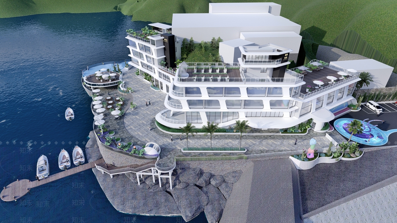 现代主义民宿建筑SU模型下载【ID:1232300821】