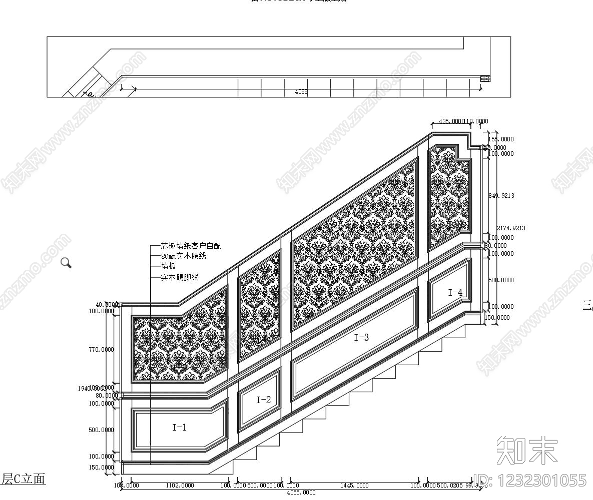 中式楼梯间墙板cad施工图下载【ID:1232301055】