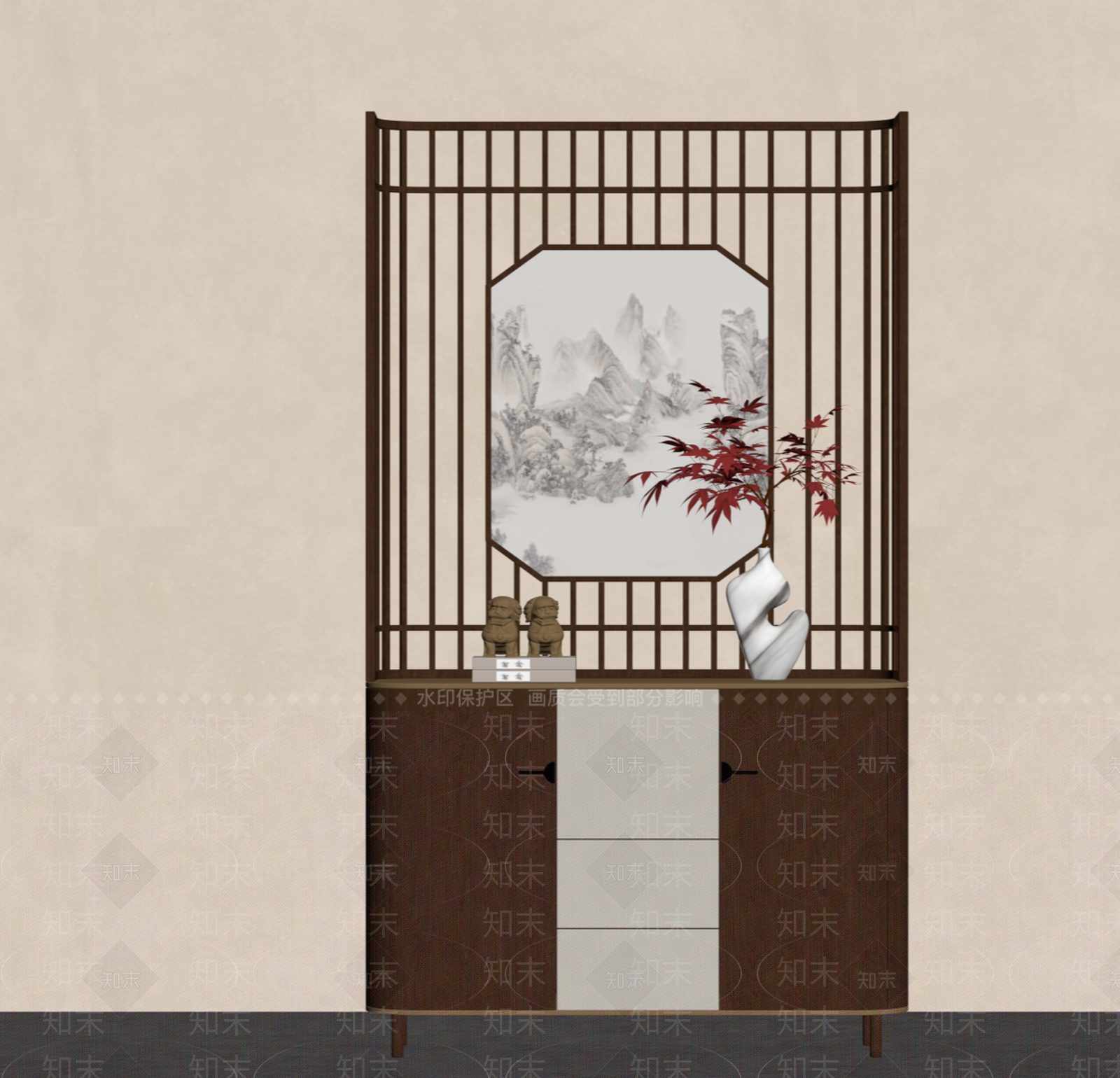 新中式玄关柜SU模型下载【ID:1232301251】